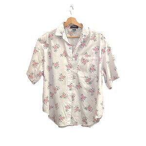 Liz Thomas 22W Floral Button Front Blouse Plus Size Pink Rose Cottagecore Top